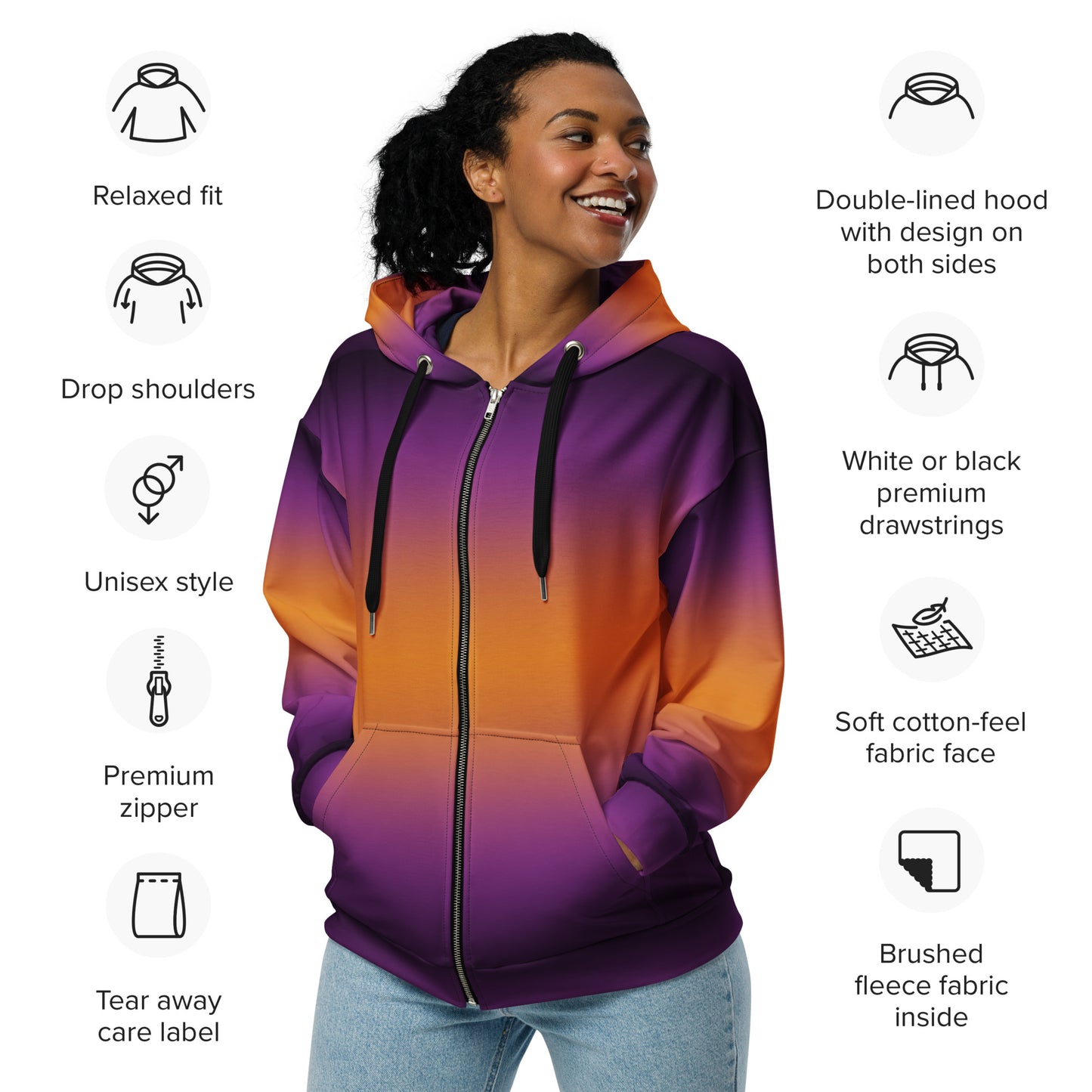 (Halloween) Purple Orange Ombre - Premium Zip Hoodie