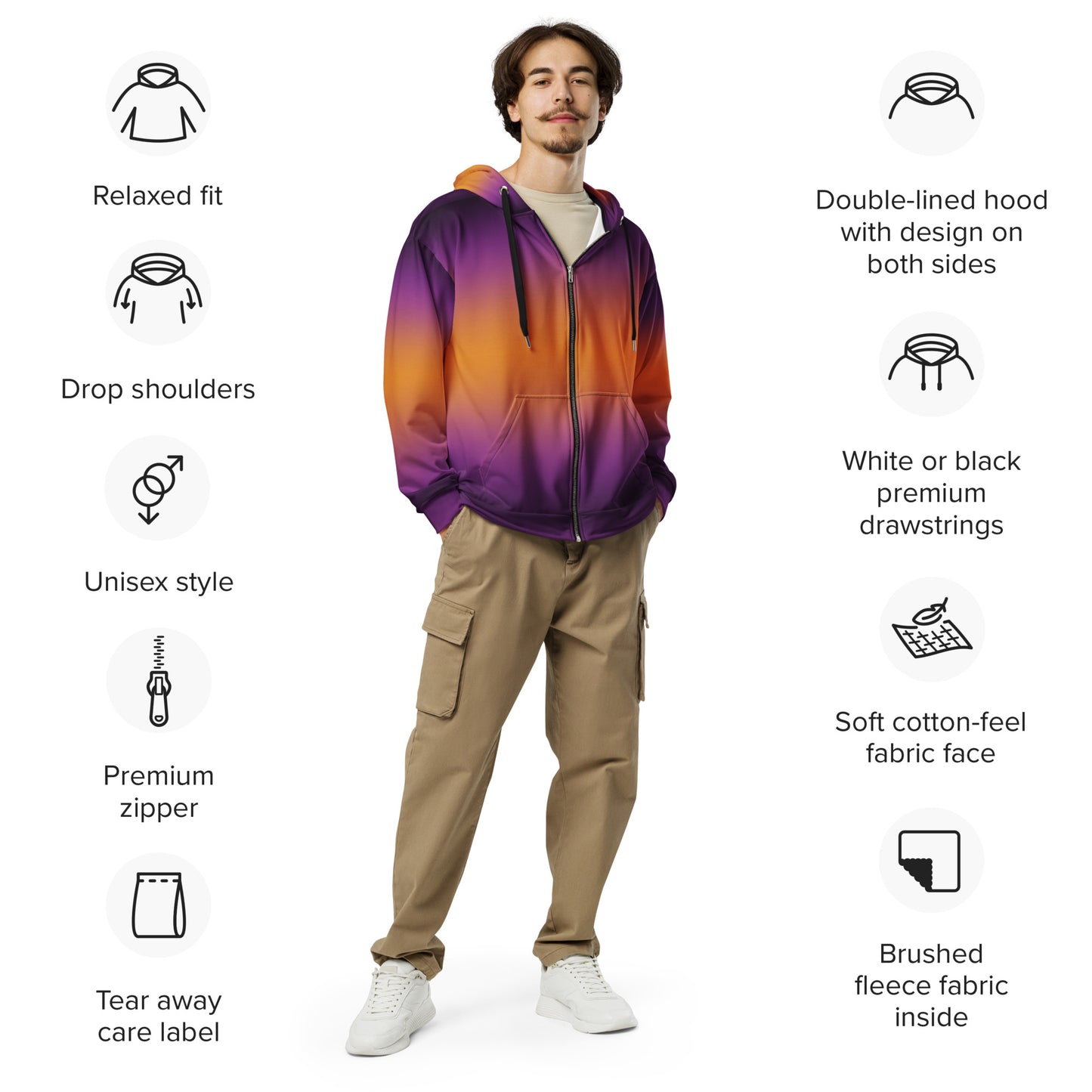 (Halloween) Purple Orange Ombre - Premium Zip Hoodie