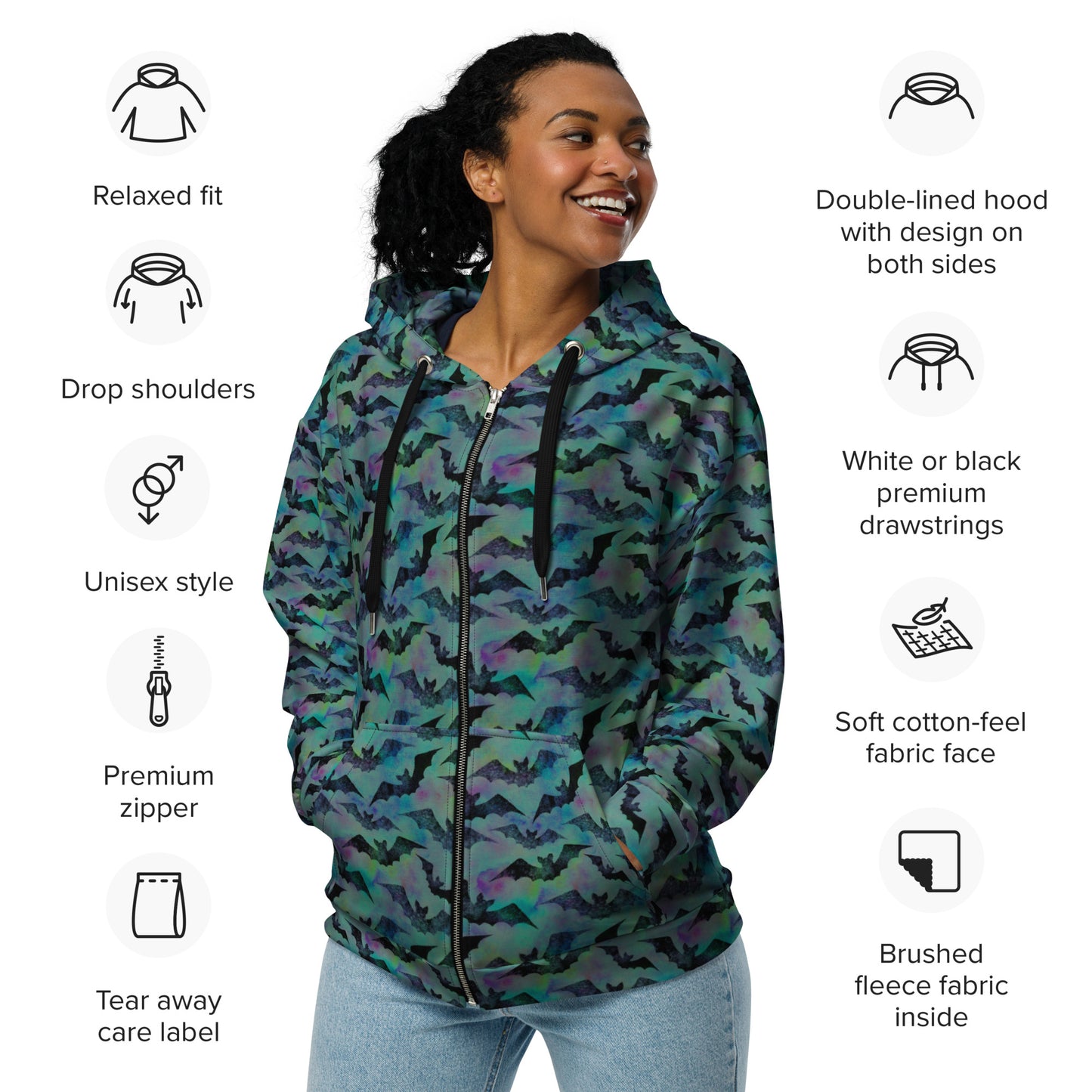 (Halloween) Bats - Premium Zip Hoodie