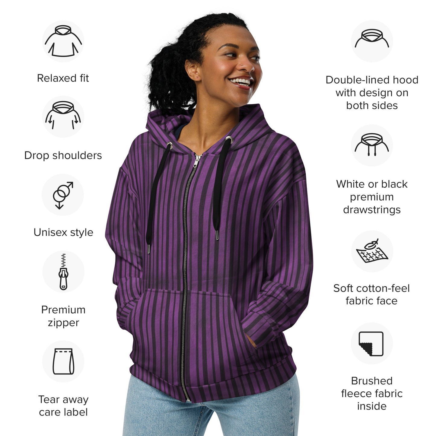 (Halloween) Purple Black Stripe - Premium Zip Hoodie