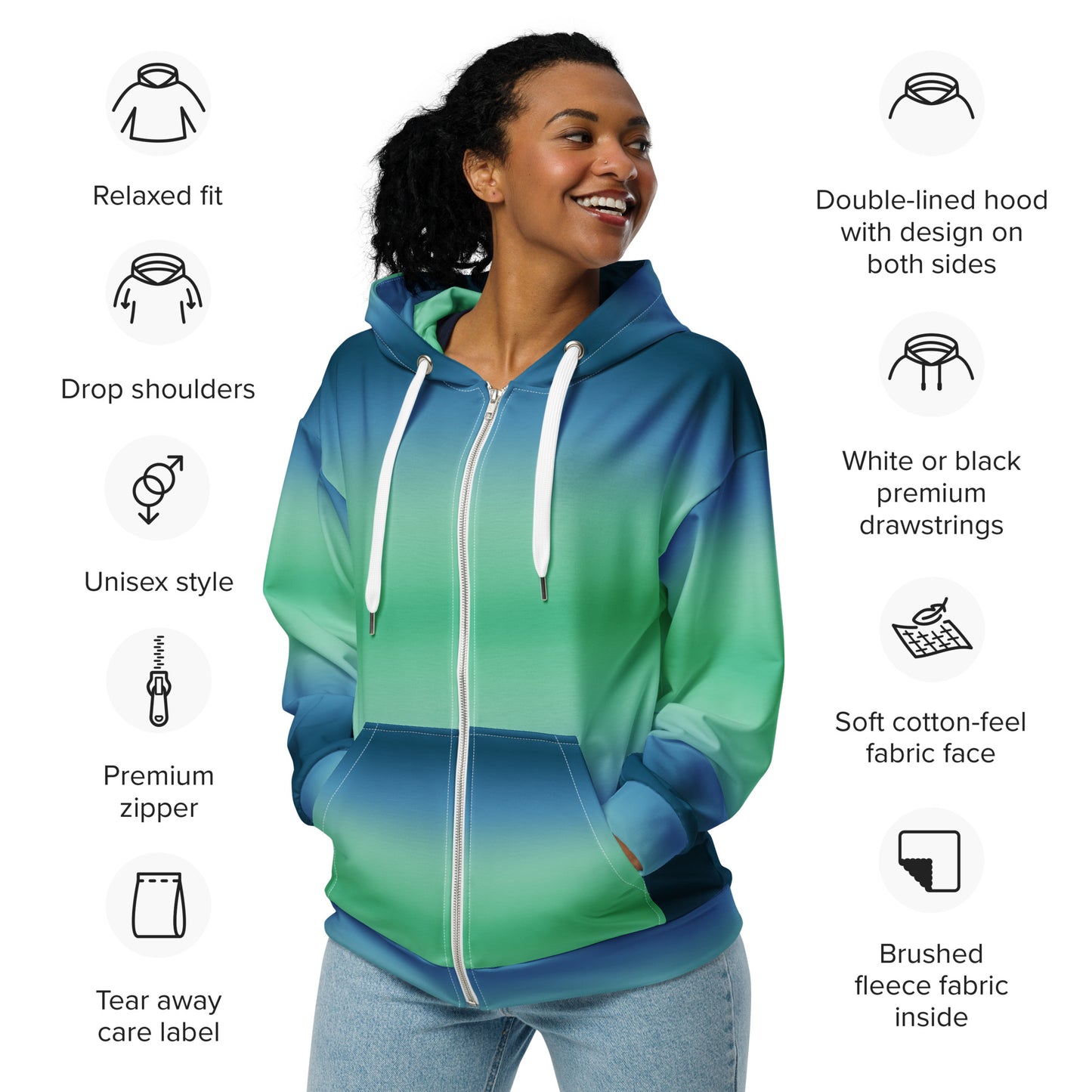 Blue Green Ombre - Premium Zip Hoodie