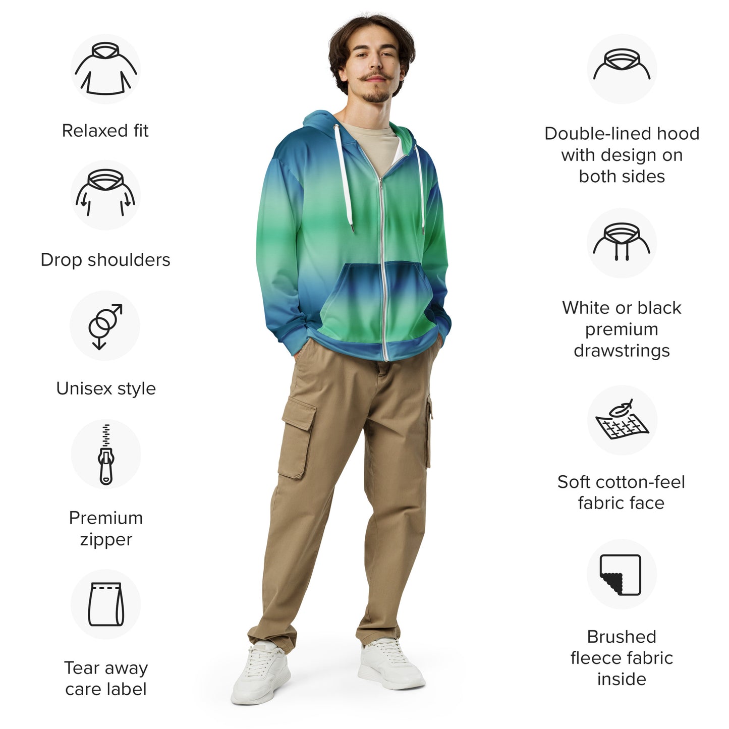 Blue Green Ombre - Premium Zip Hoodie