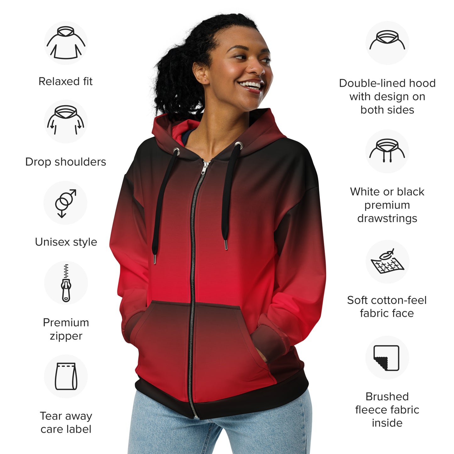 Black Red Ombre - Premium Zip Hoodie