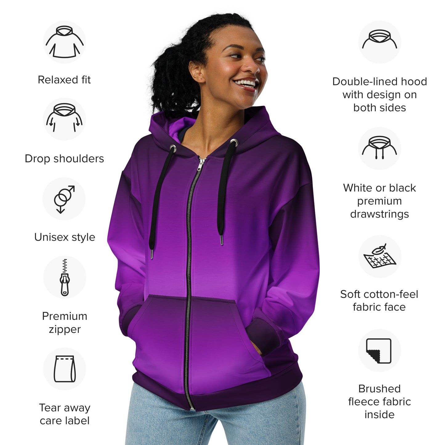 Black Purple Ombre - Premium Zip Hoodie