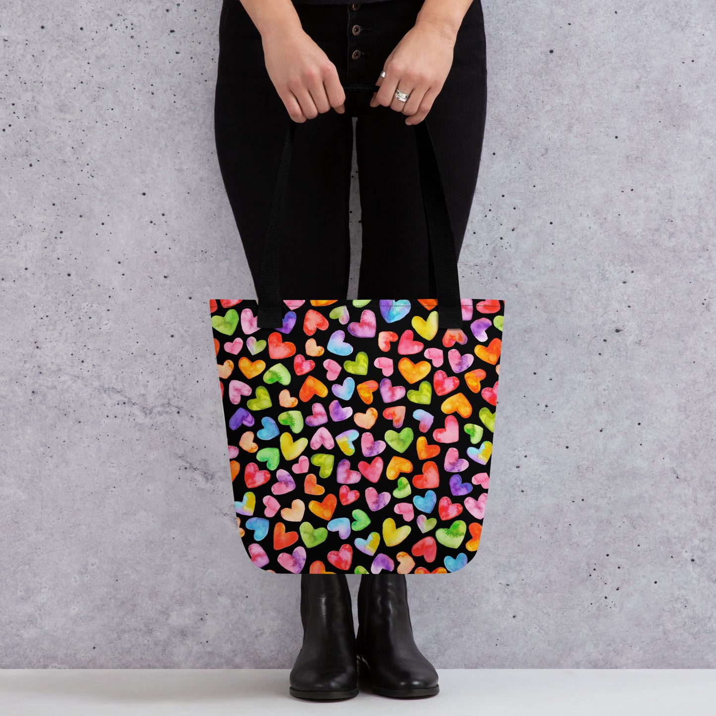 Rainbow Hearts - Small Tote Bag (15" x 15")