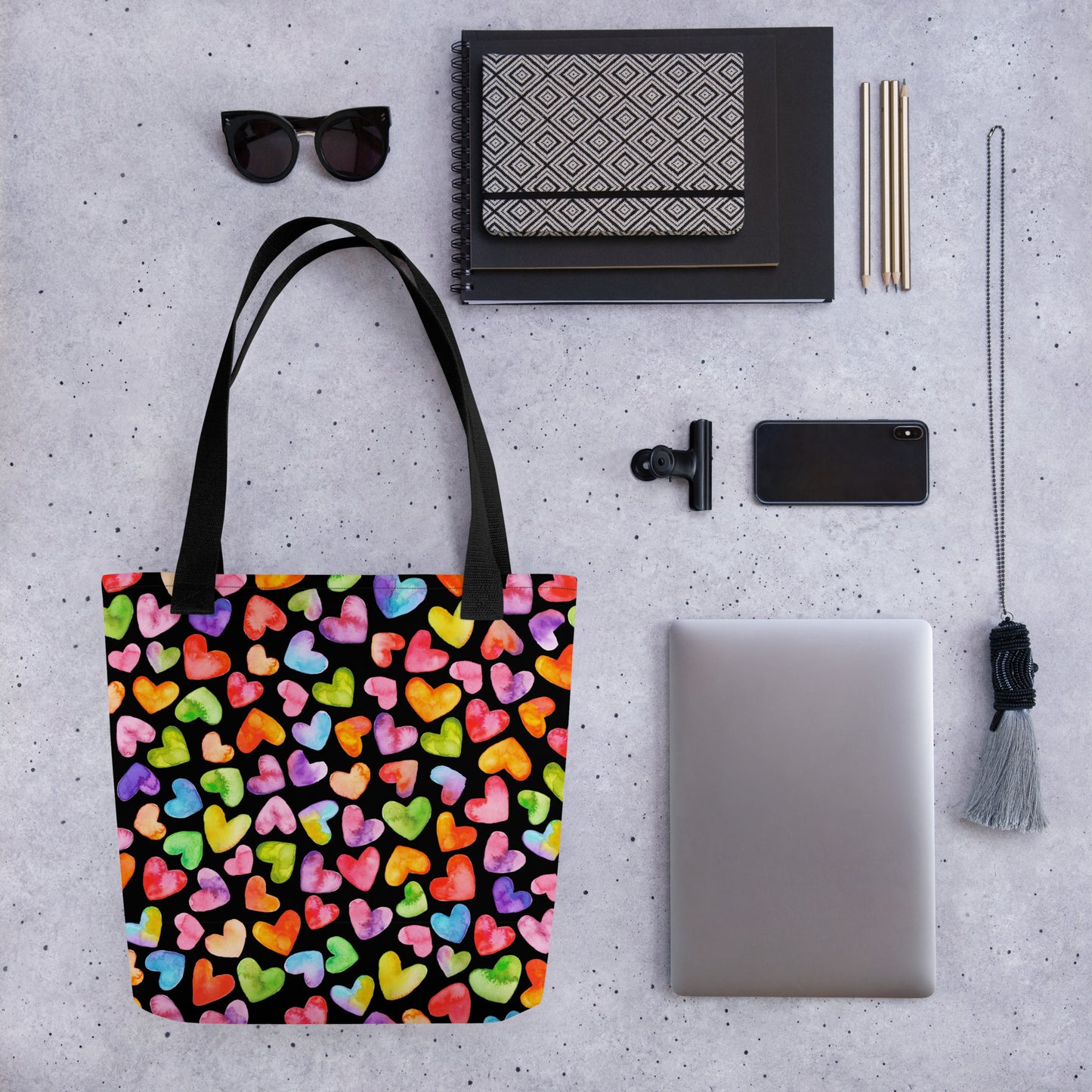 Rainbow Hearts - Small Tote Bag (15" x 15")