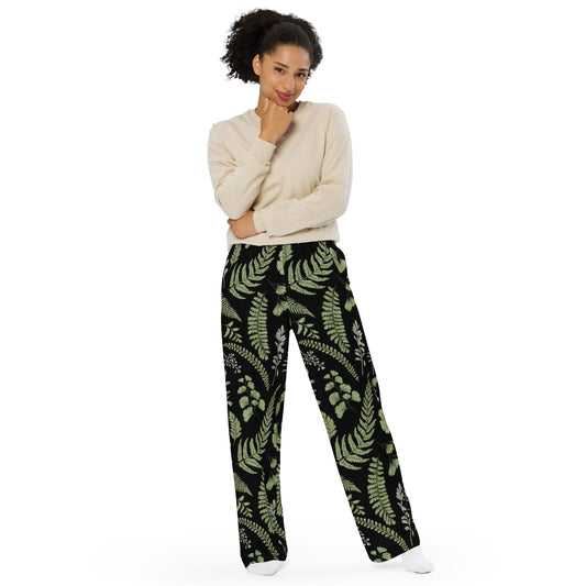 Tropical Leaf Print - Premium Wide-leg Pants