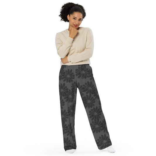 Floral (Blk/Gry) - Premium Wide-leg Pants