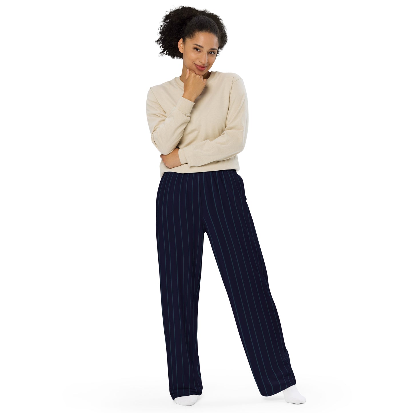 Pin Striped Navy - Premium Wide-leg Pants