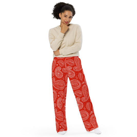 Paisley (Red/Wht)- Premium Wide-leg Pants