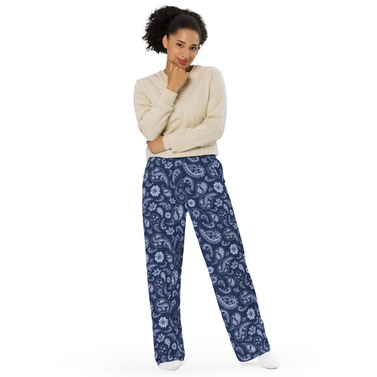 Paisley (Blu/Wht) - Premium Wide-leg Pants