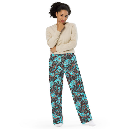 Paisley (Brown & Turquoise) - Premium Wide-leg Pants