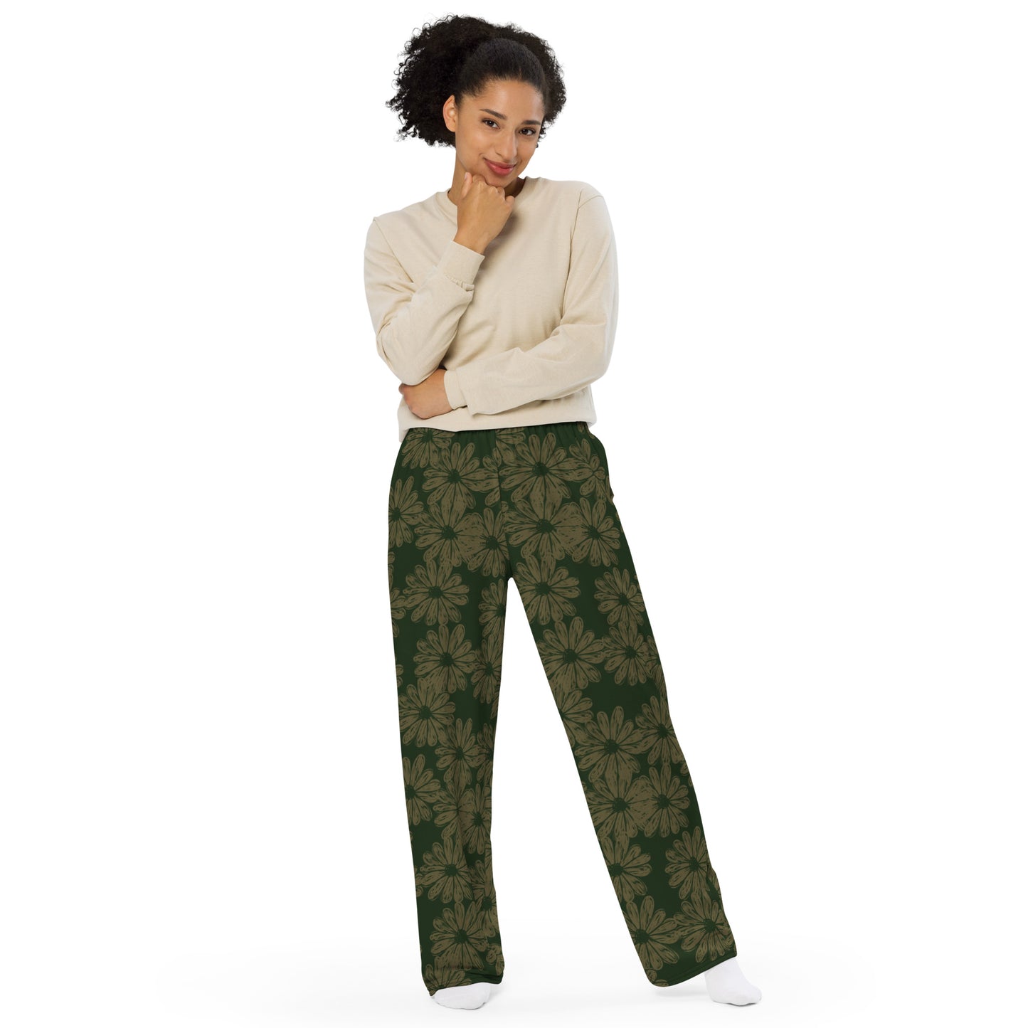 Floral (Green) - Premium Wide-leg Pants
