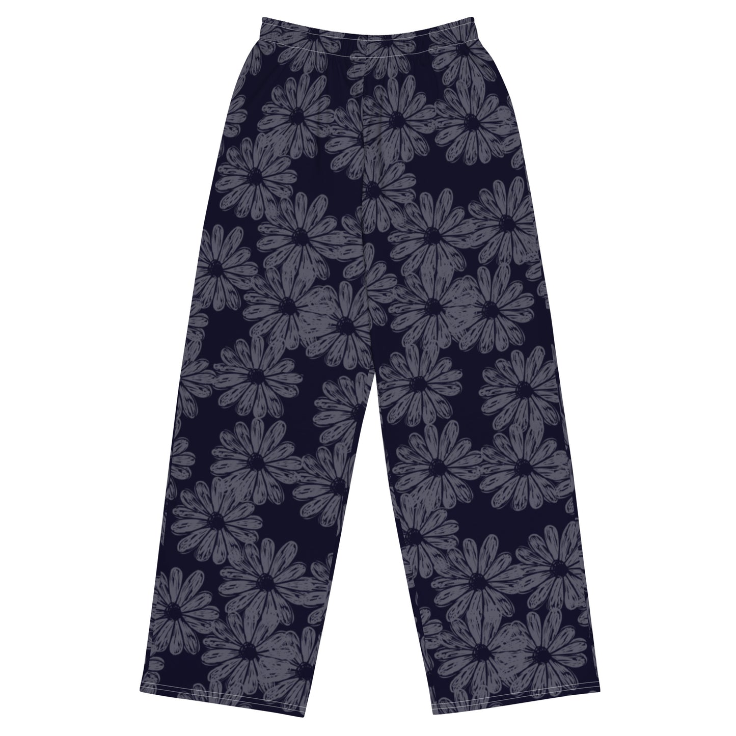 Floral (Navy & White) - Premium Wide-leg Pants