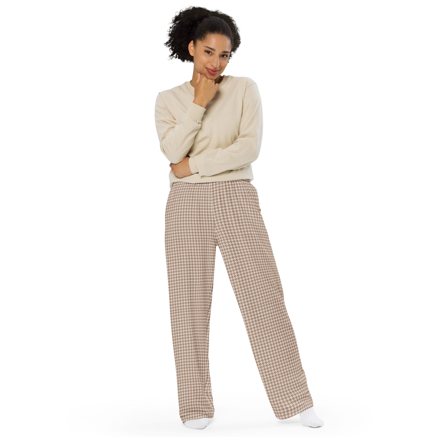 Houndstooth (Brown/Tan) - Premium Wide-leg Pants