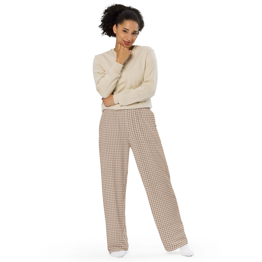 Houndstooth (Brown/Tan) - Premium Wide-leg Pants