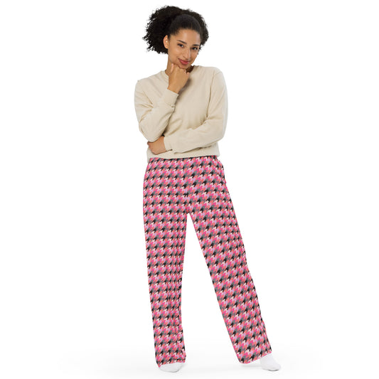 Houndstooth (Pink/Blk/Wht) - Premium Wide-leg Pants