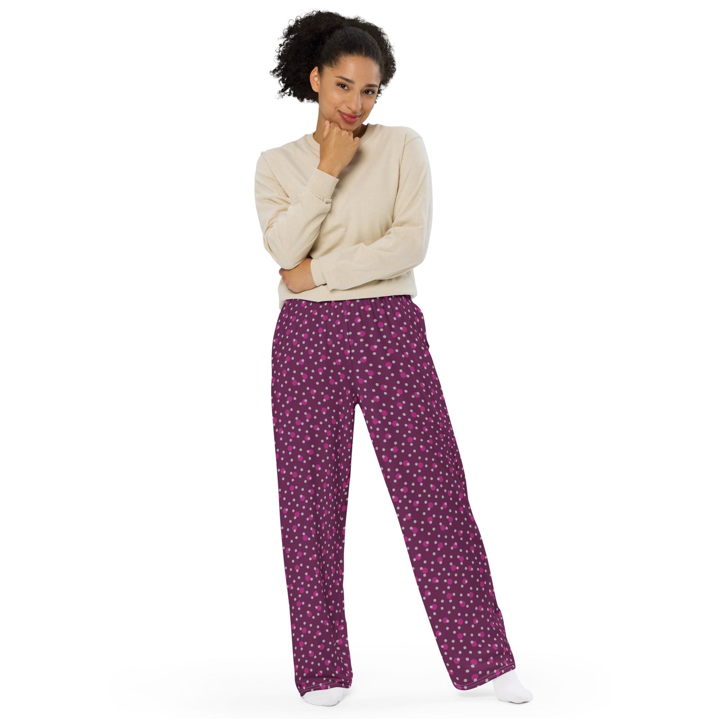 Polka Dot (Plum / Pink / White) - Premium Wide-leg Pants