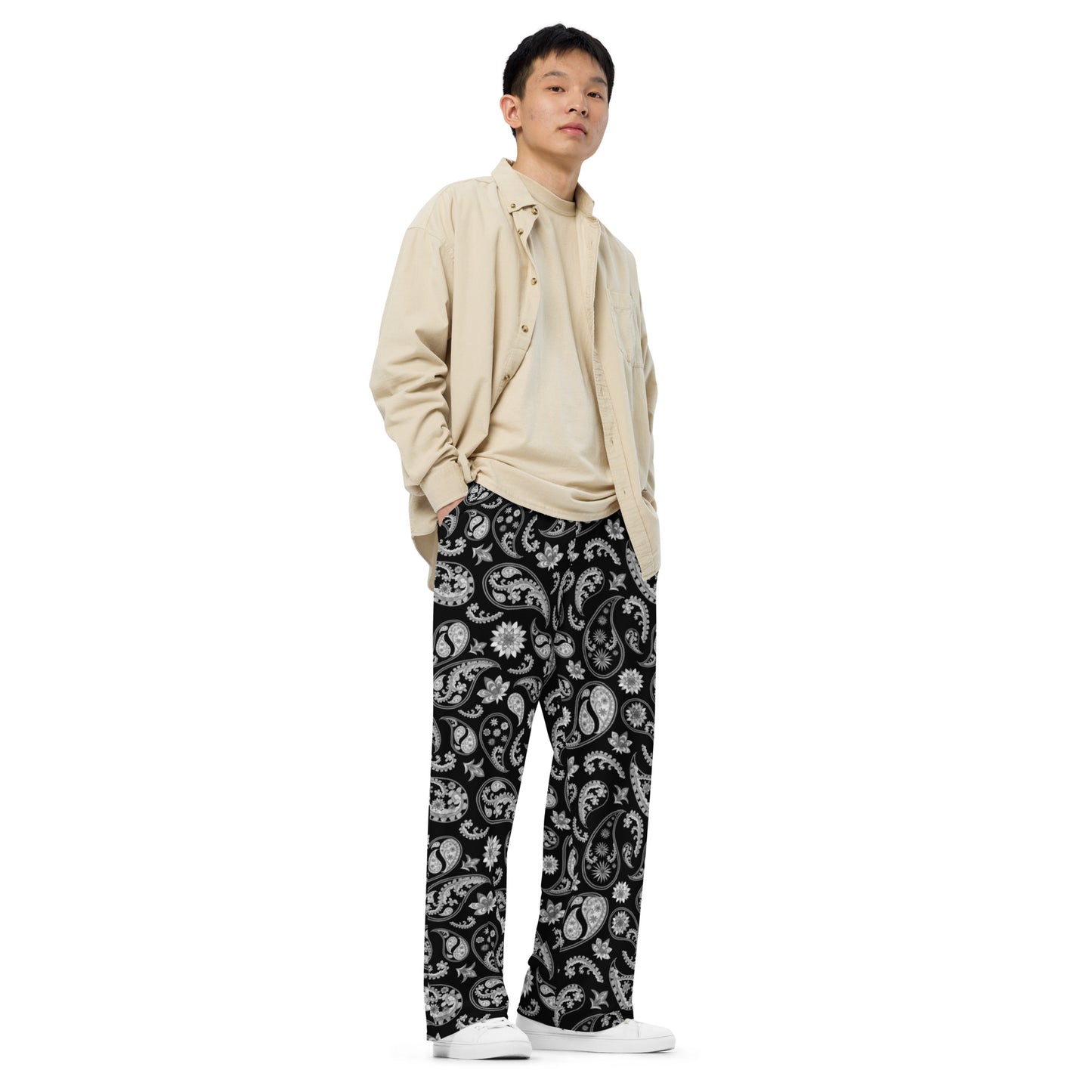 Paisley (Blk/Wht) - Premium Wide-leg Pants