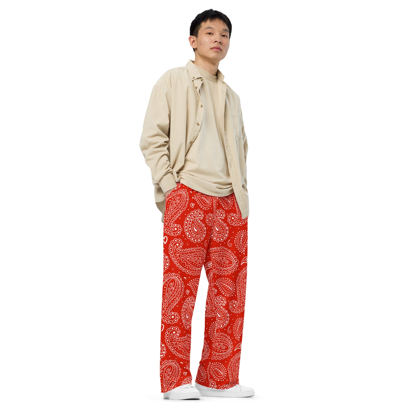 Paisley (Red/Wht)- Premium Wide-leg Pants
