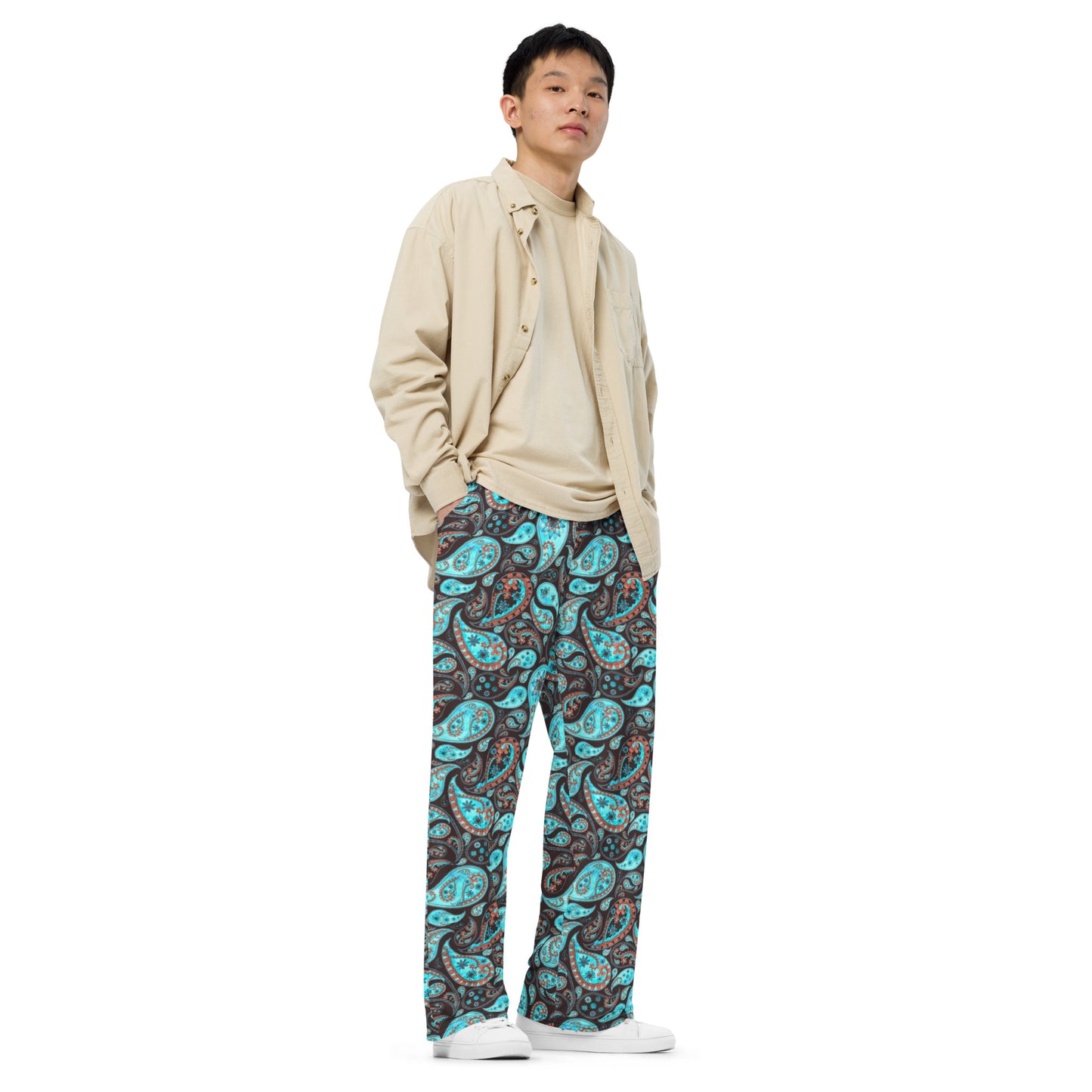 Paisley (Brown & Turquoise) - Premium Wide-leg Pants