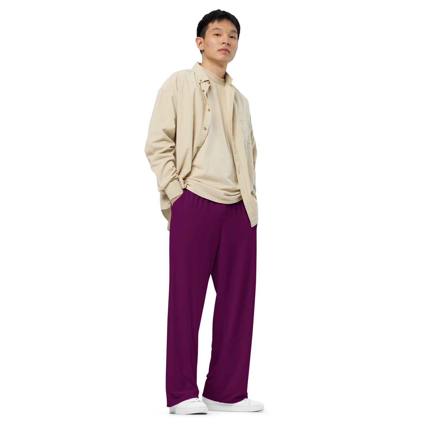 Solid Plum - Premium Wide-leg Pants
