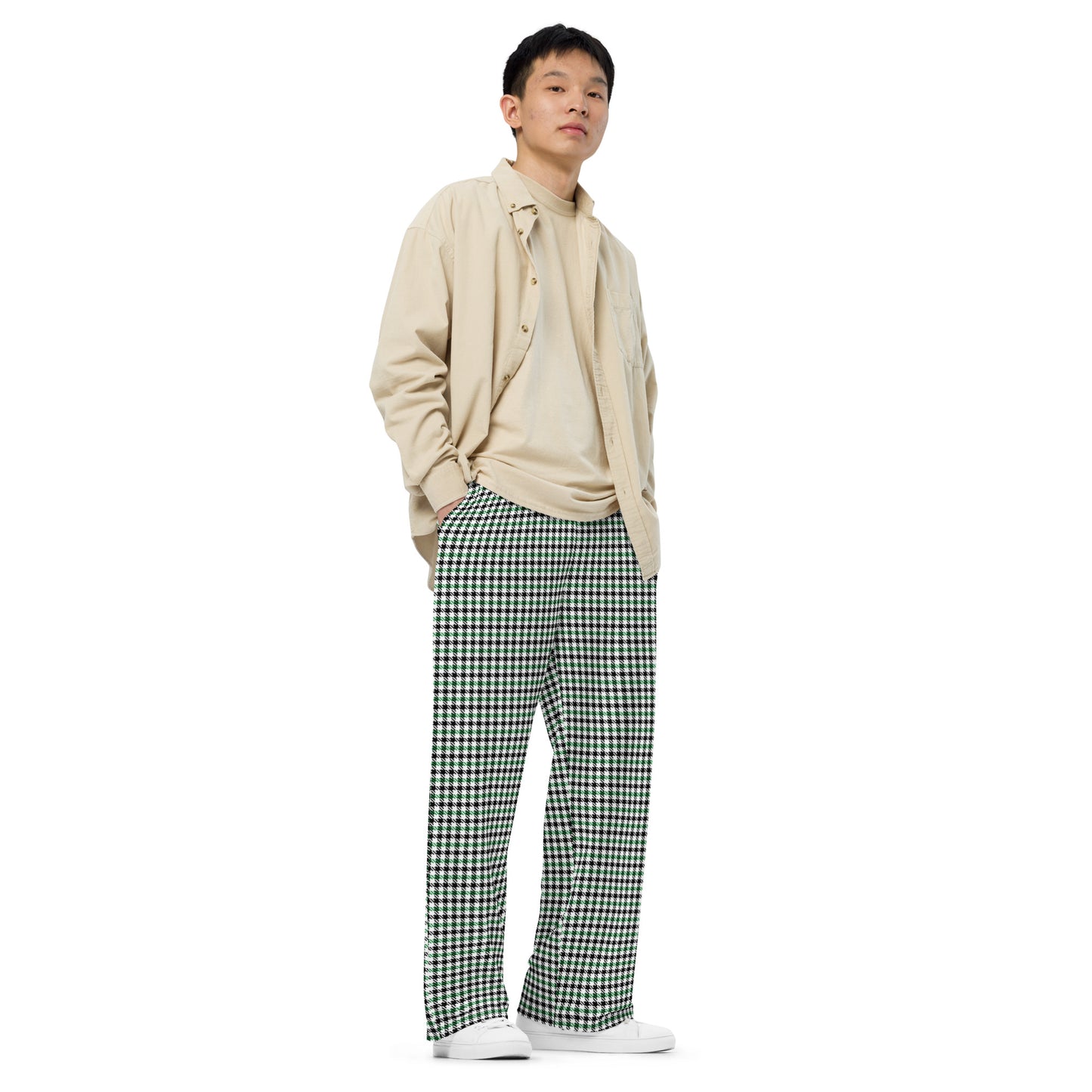 Houndstooth (Blk/Wht/Grn) - Premium Wide-leg Pants