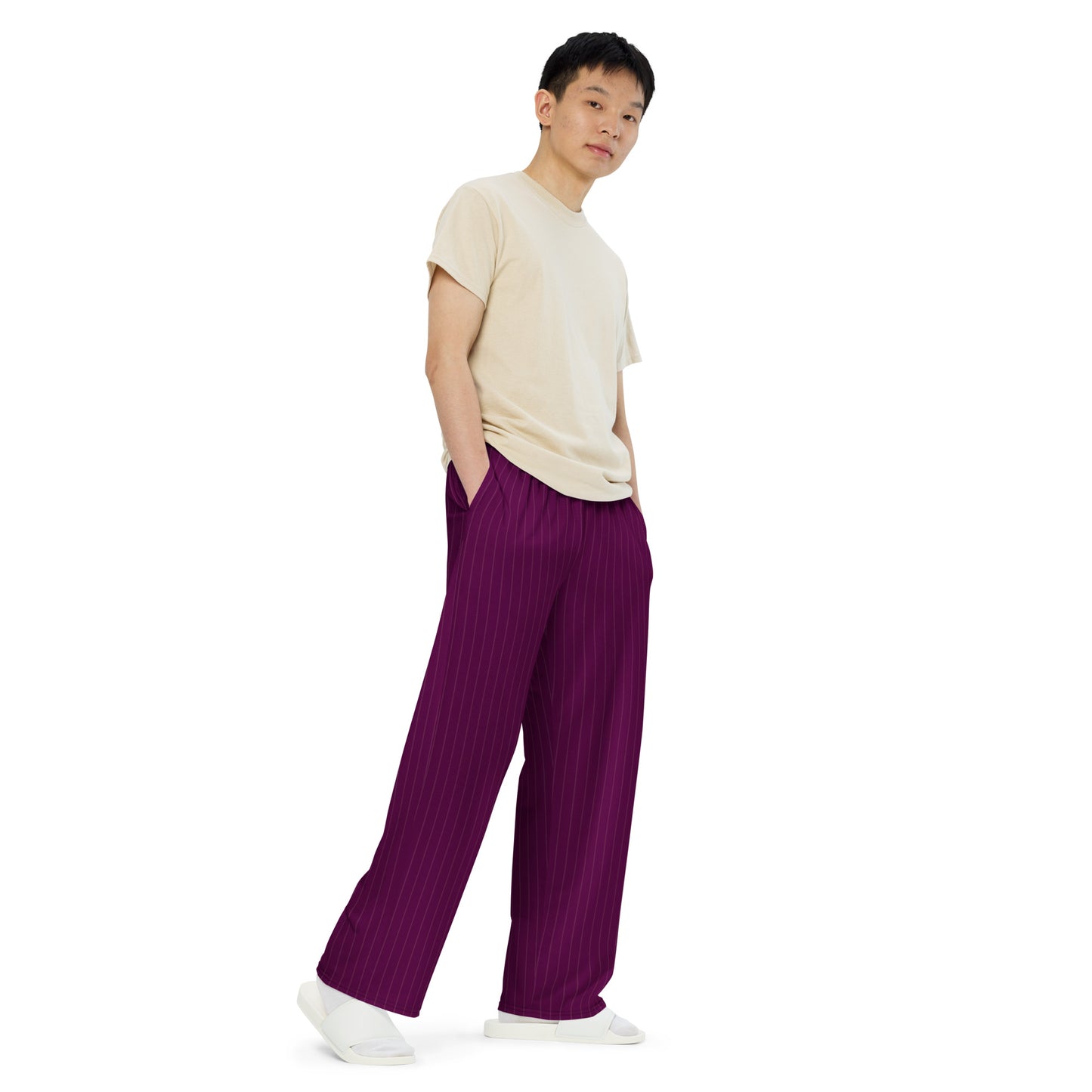 Pin Stripe Plum - Premium Wide-leg Pants