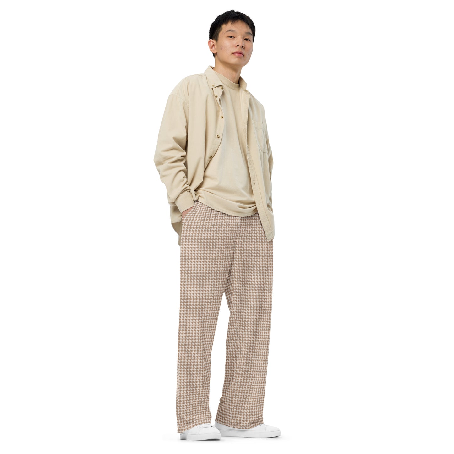 Houndstooth (Brown/Tan) - Premium Wide-leg Pants