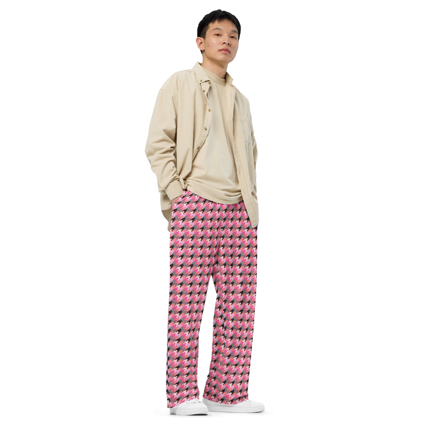 Houndstooth (Pink/Blk/Wht) - Premium Wide-leg Pants
