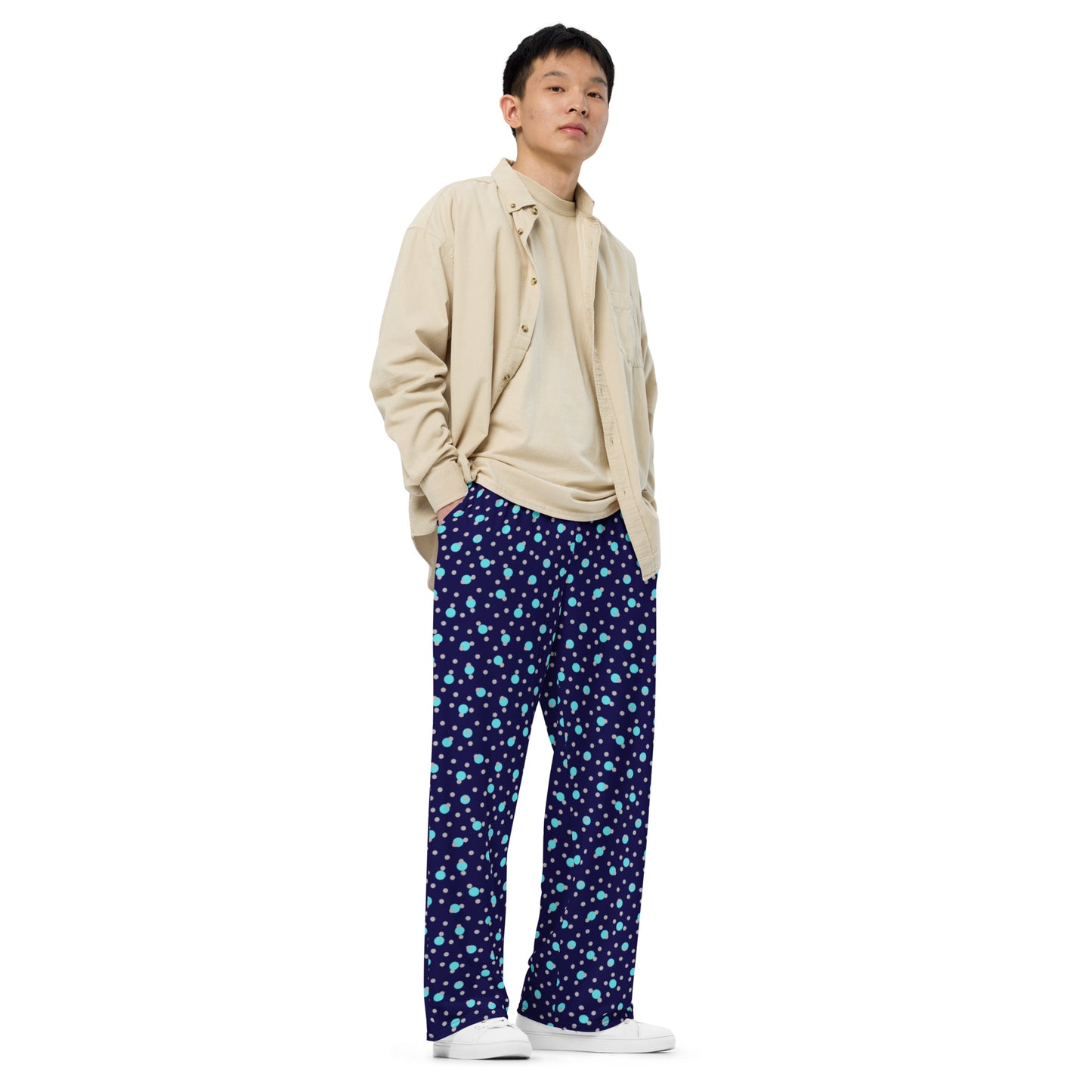 Polka Dot (Navy / Teal / White) - Premium Wide-leg Pants