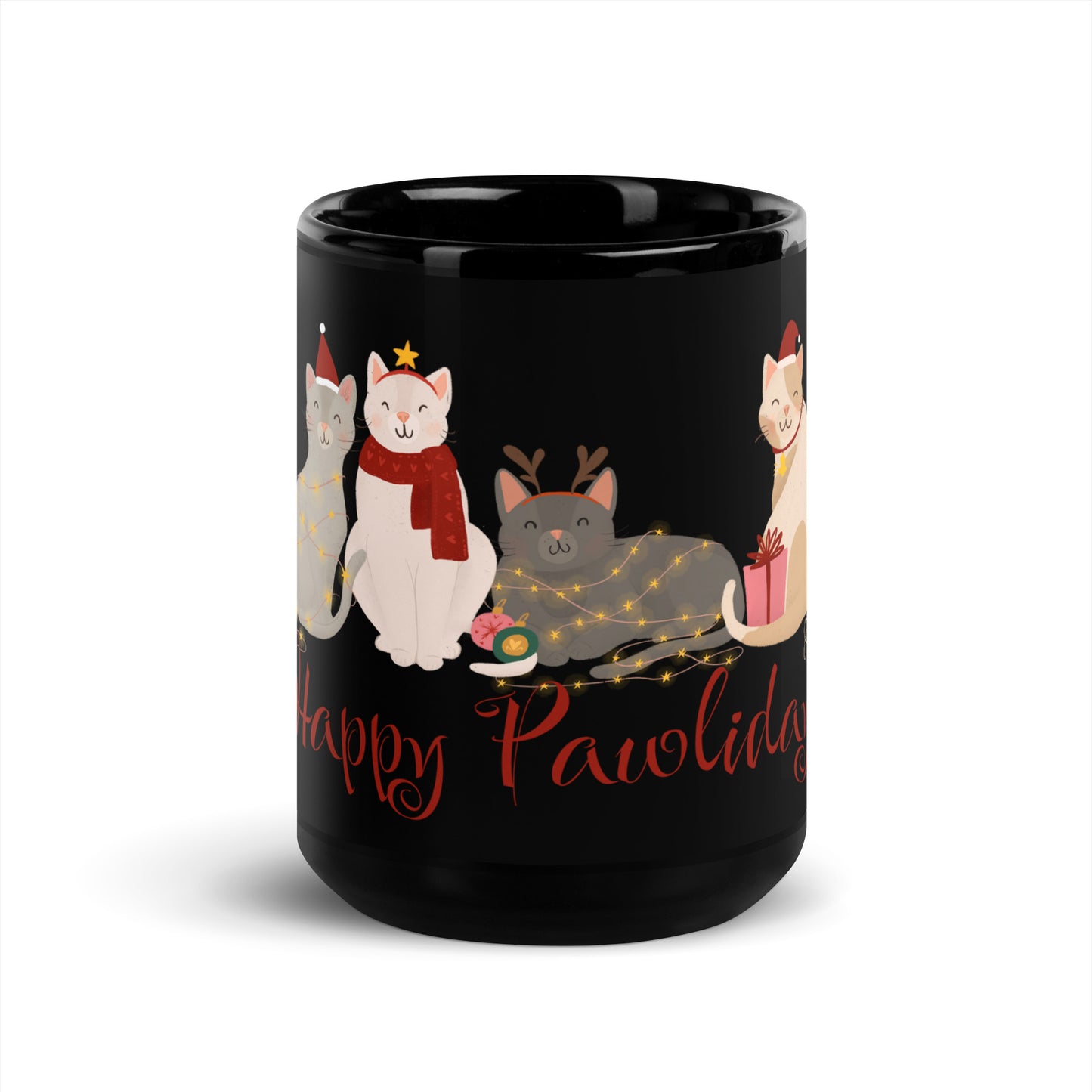 Cat Holiday - Black Glossy Mug