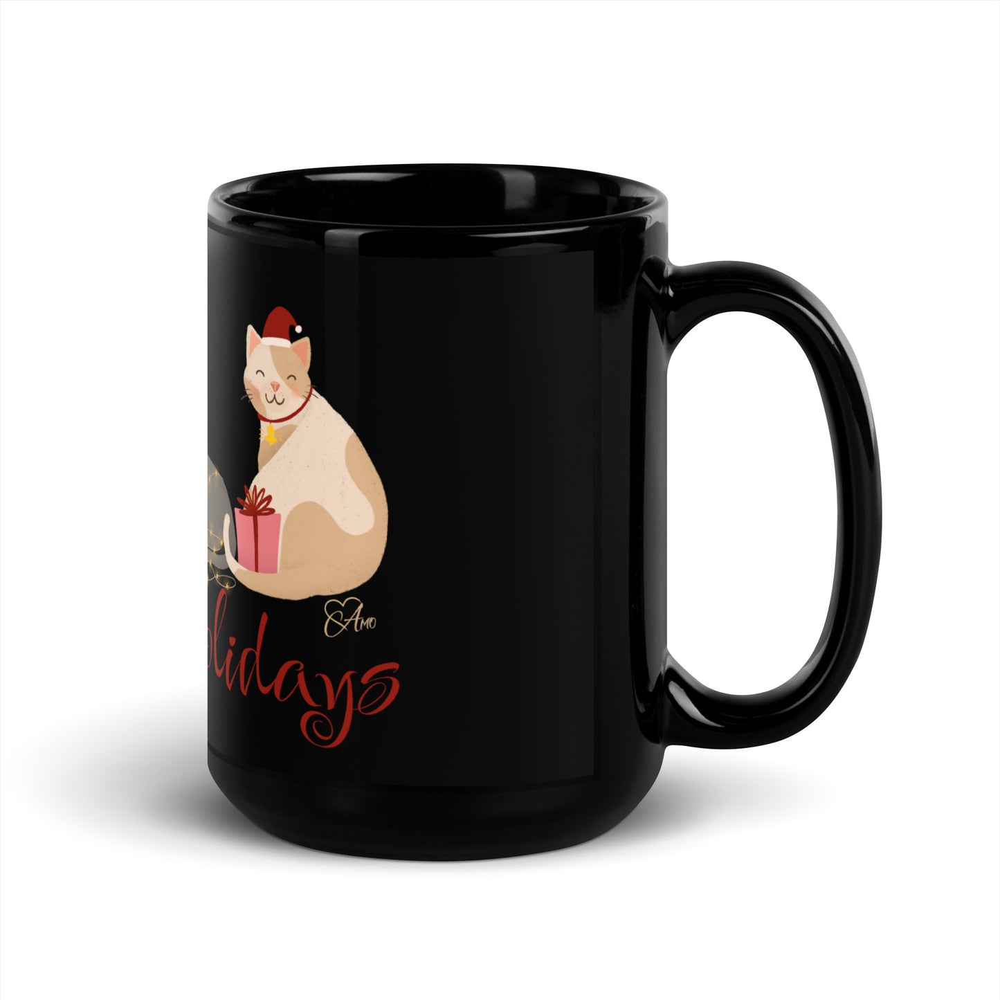 Cat Holiday - Black Glossy Mug