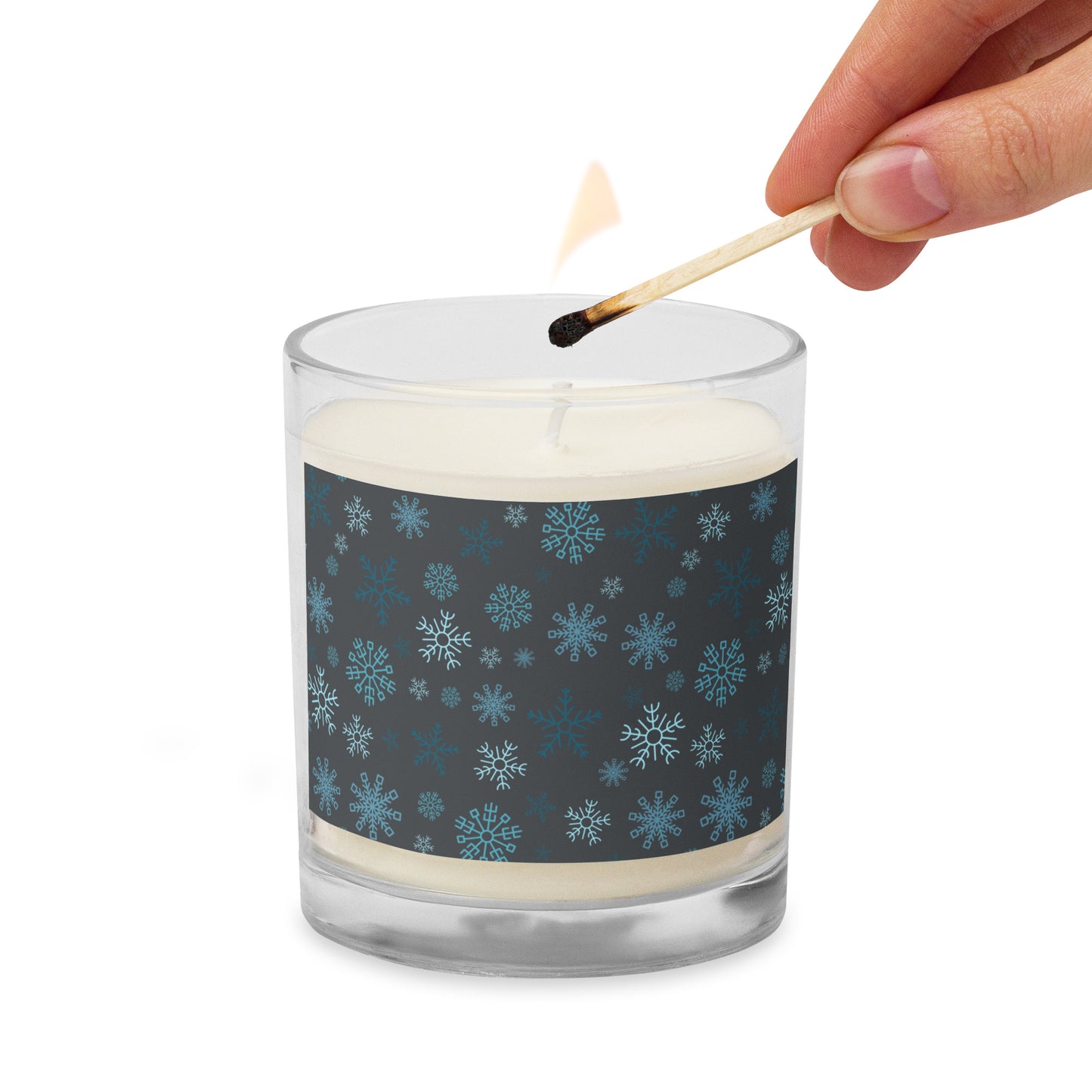 Snowflakes (Gray Silver) - Glass Jar Soy Candle (unscented)