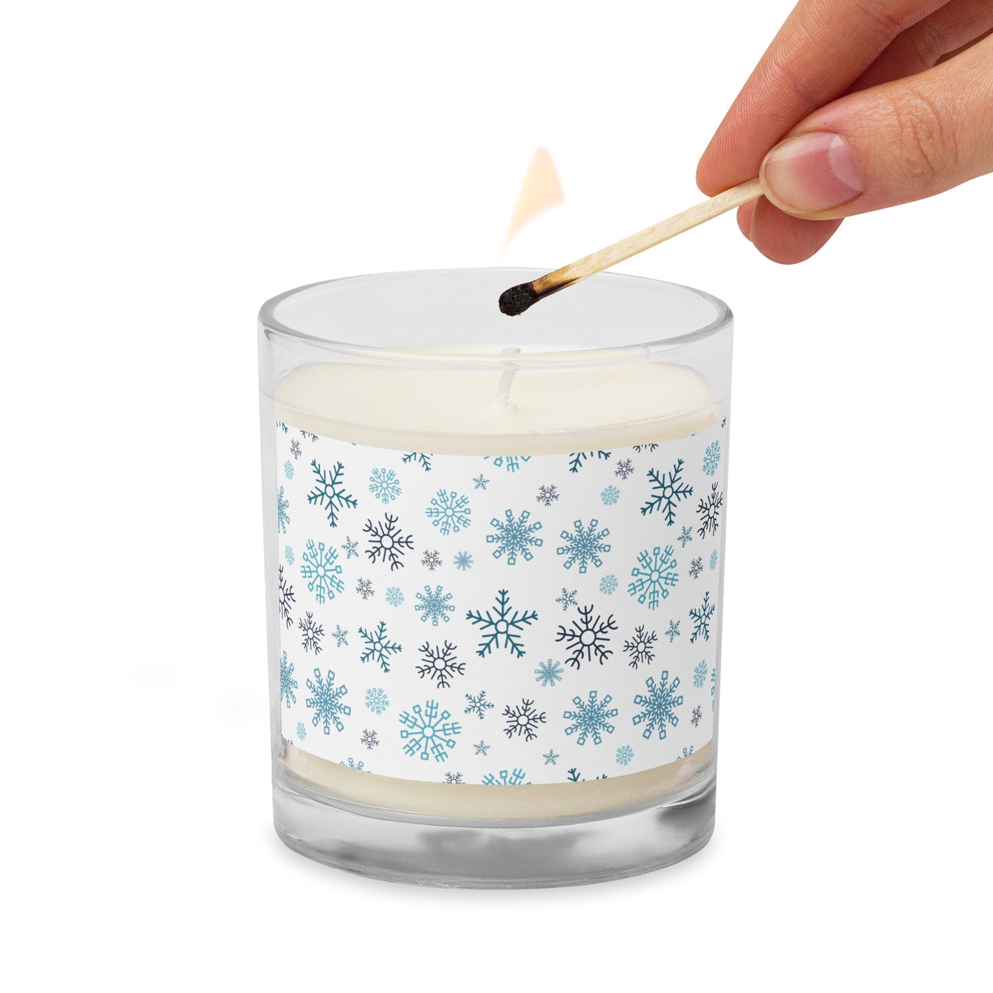 Snowflakes (White) - Glass Jar Soy Candle (unscented)