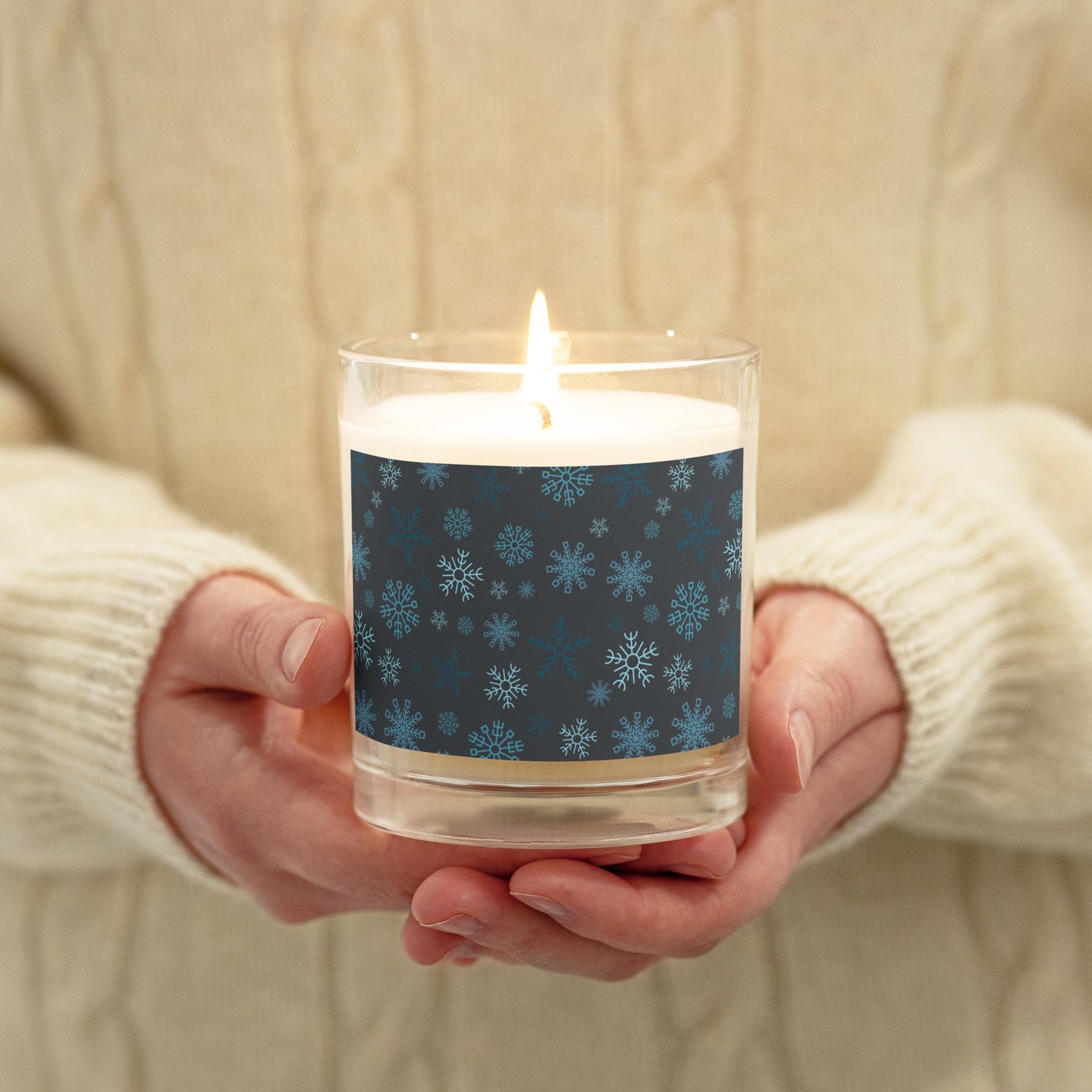 Snowflakes (Gray Silver) - Glass Jar Soy Candle (unscented)