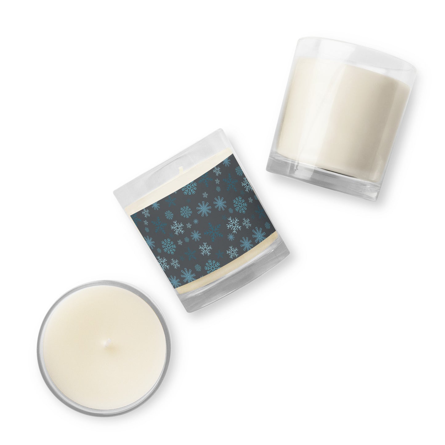 Snowflakes (Gray Silver) - Glass Jar Soy Candle (unscented)