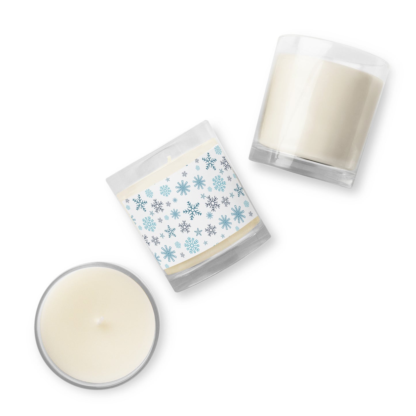 Snowflakes (White) - Glass Jar Soy Candle (unscented)