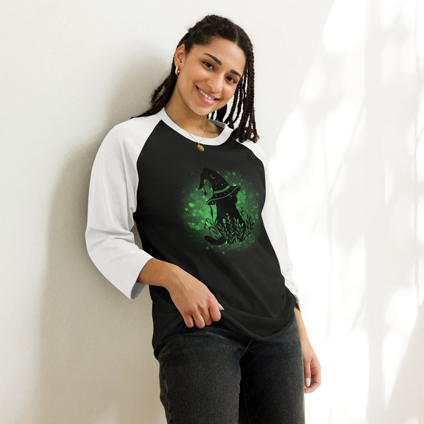Glowing Cat Witch - 3/4 Sleeve Raglan T-Shirt
