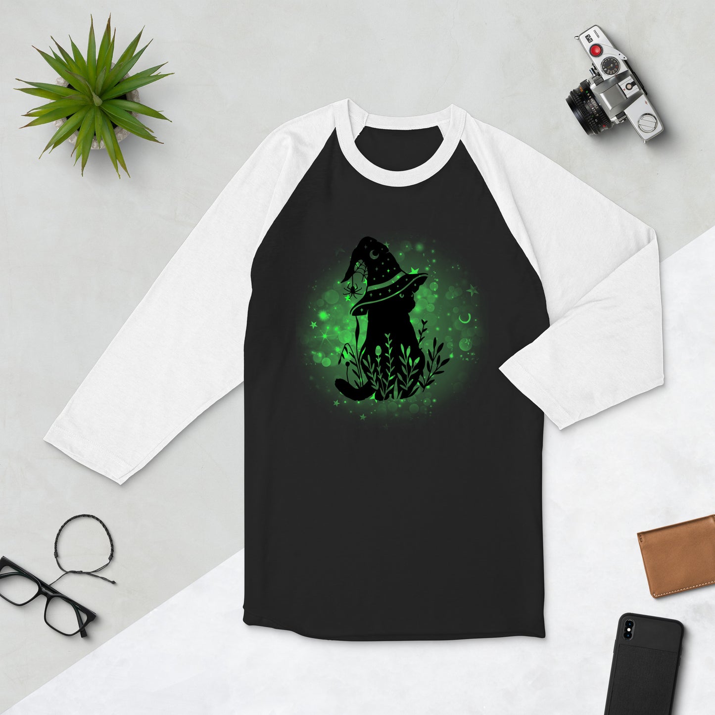 Glowing Cat Witch - 3/4 Sleeve Raglan T-Shirt