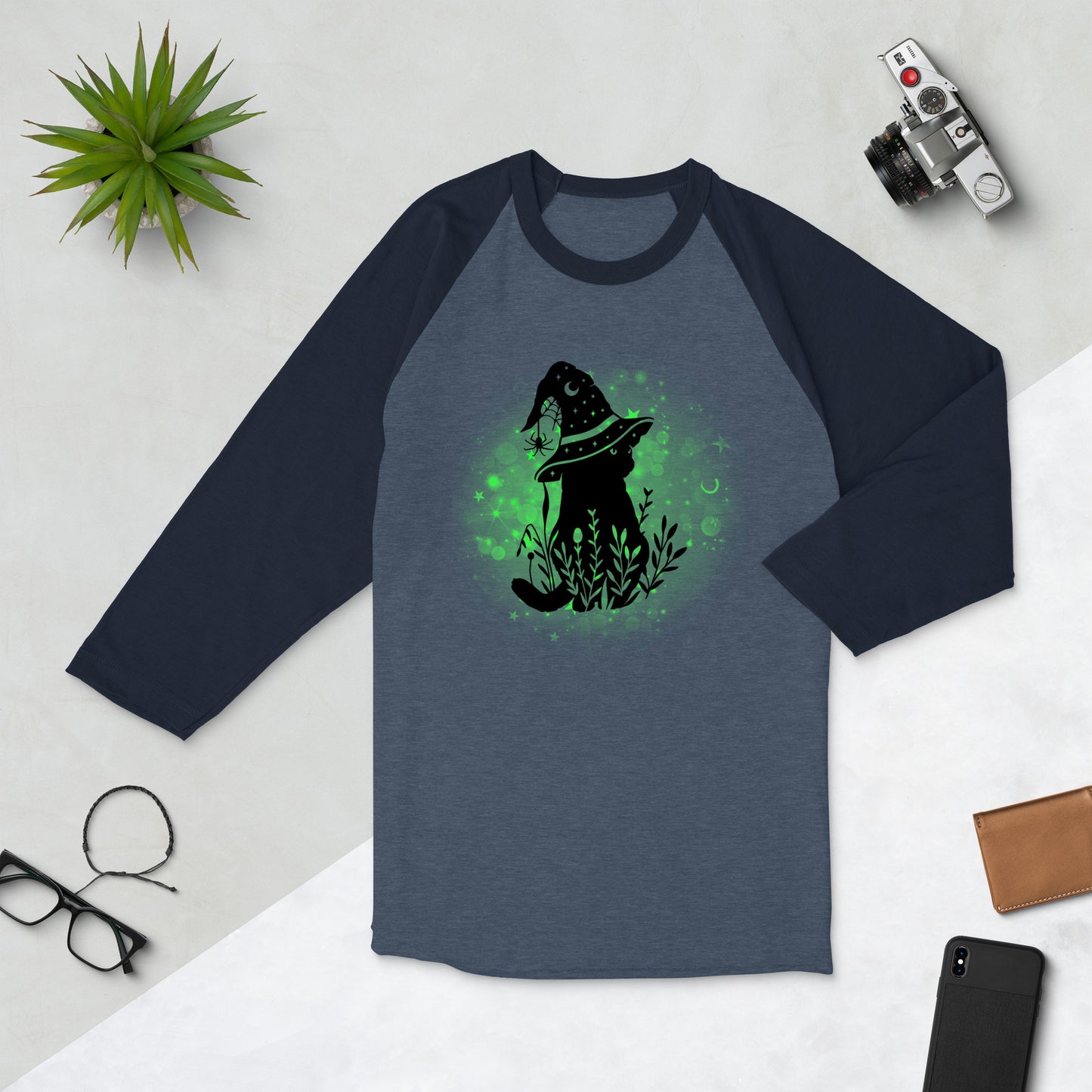 Glowing Cat Witch - 3/4 Sleeve Raglan T-Shirt