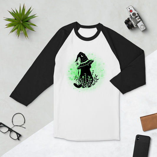 Glowing Cat Witch - 3/4 Sleeve Raglan T-Shirt