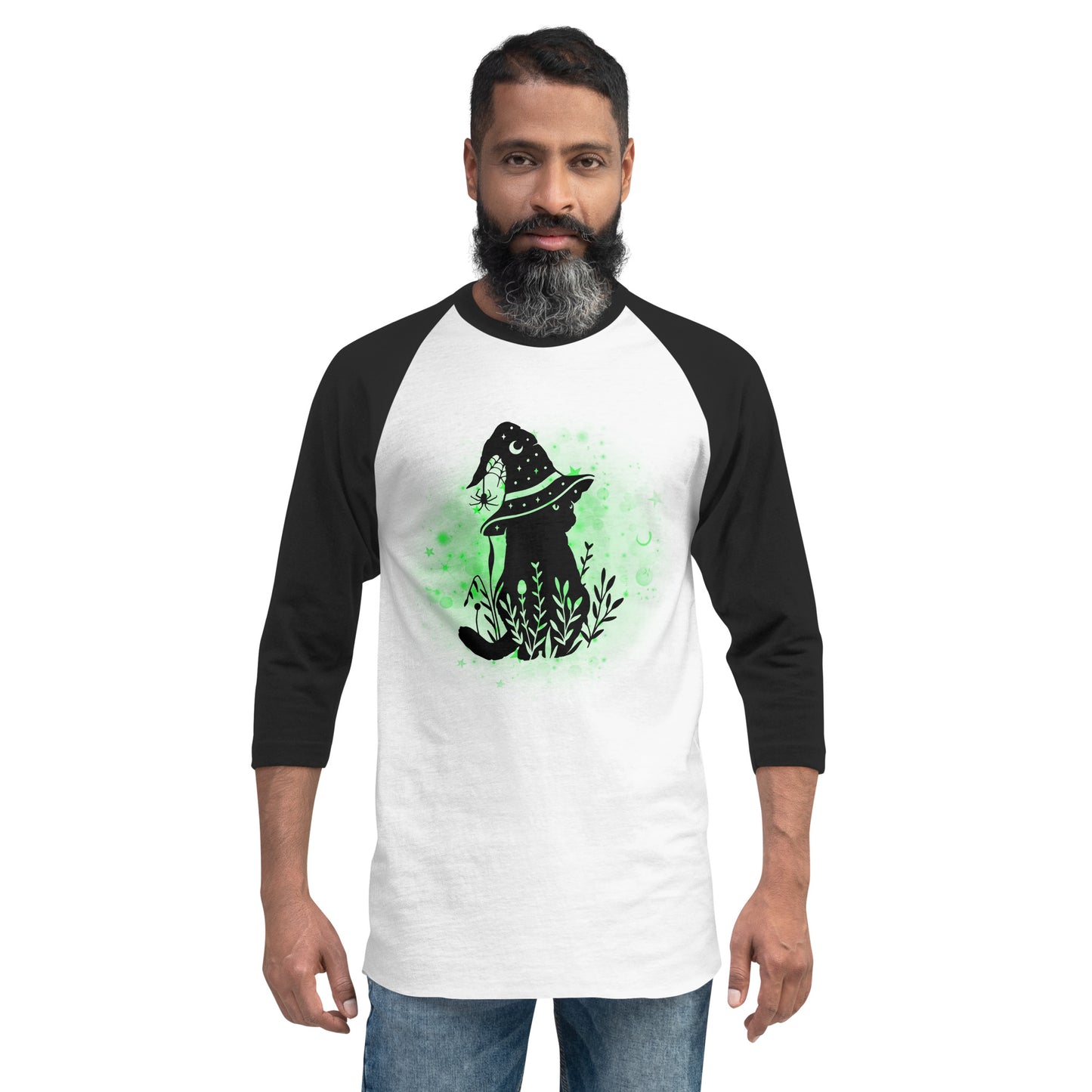 Glowing Cat Witch - 3/4 Sleeve Raglan T-Shirt