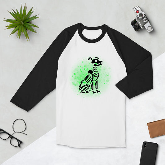 Glowing Dog Skeleton - 3/4 Sleeve Raglan T-Shirt