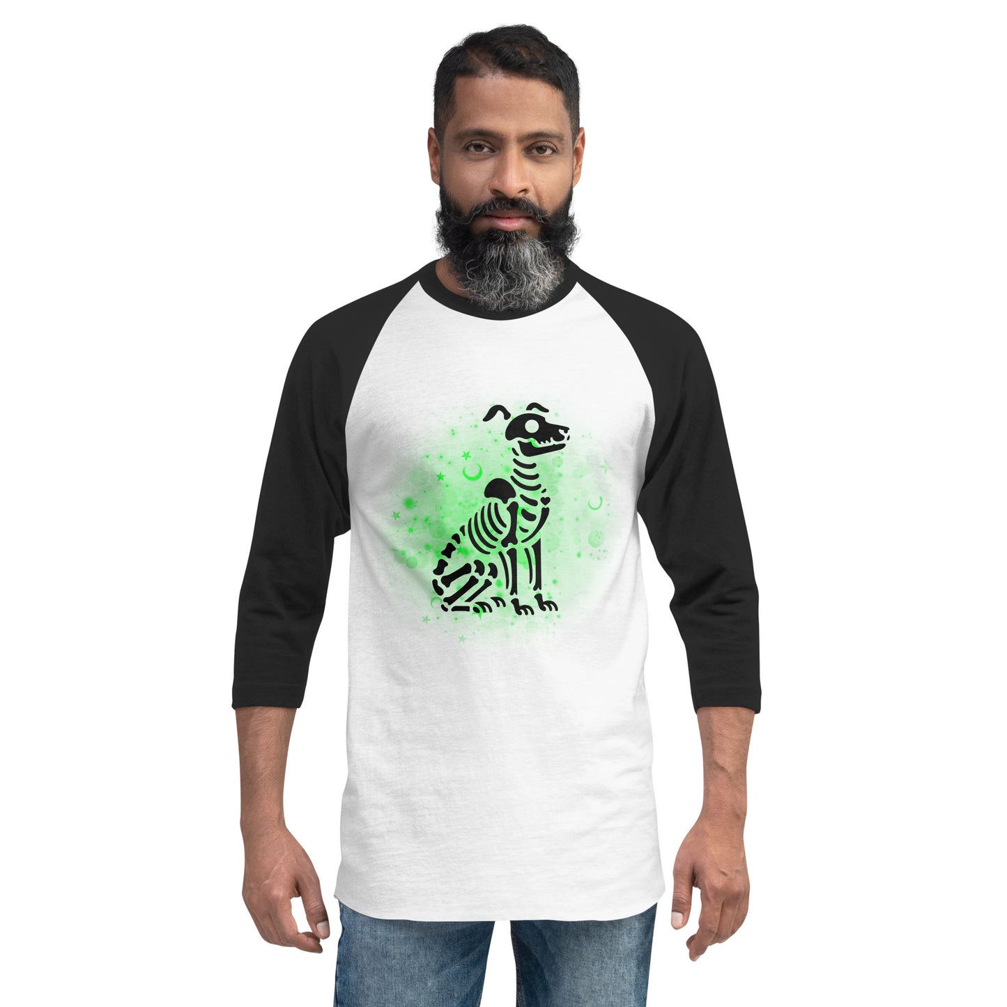 Glowing Dog Skeleton - 3/4 Sleeve Raglan T-Shirt