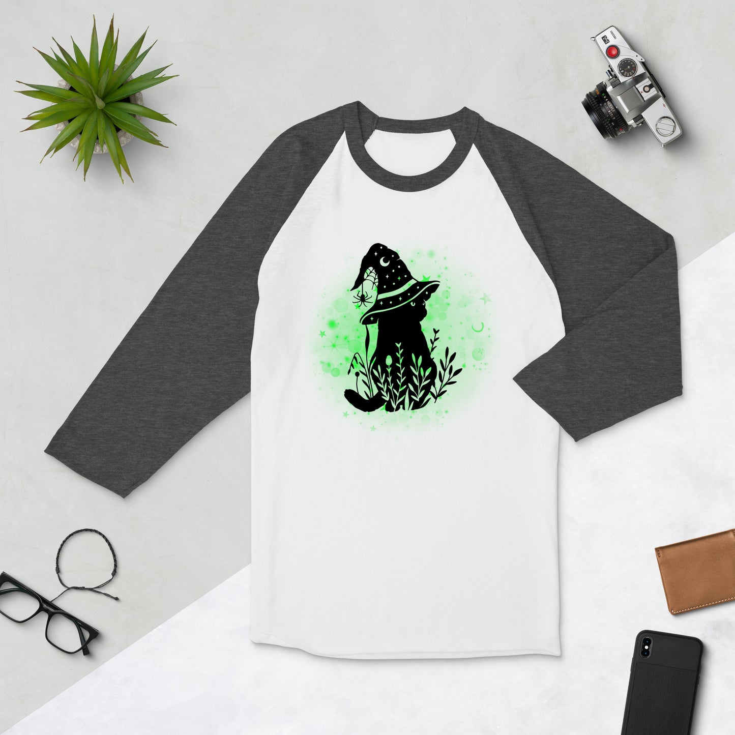 Glowing Cat Witch - 3/4 Sleeve Raglan T-Shirt