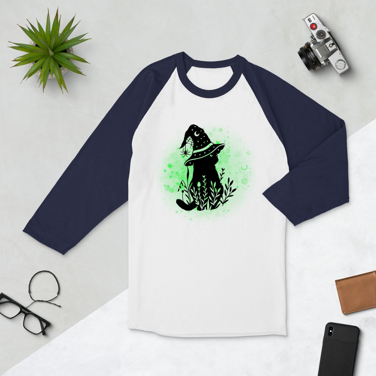 Glowing Cat Witch - 3/4 Sleeve Raglan T-Shirt