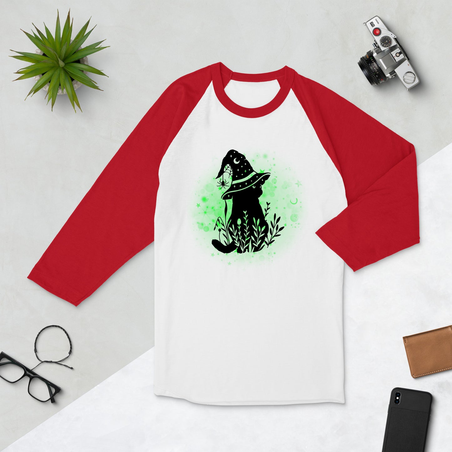 Glowing Cat Witch - 3/4 Sleeve Raglan T-Shirt