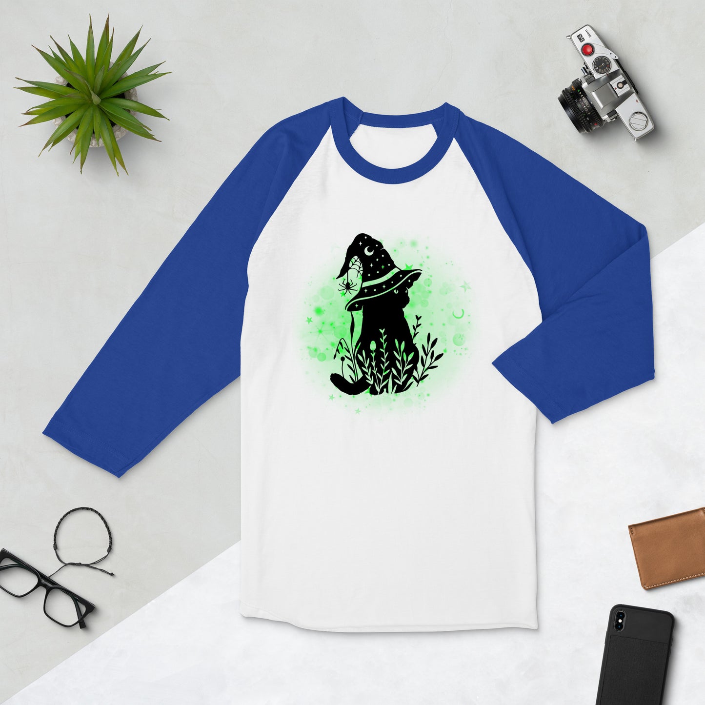 Glowing Cat Witch - 3/4 Sleeve Raglan T-Shirt