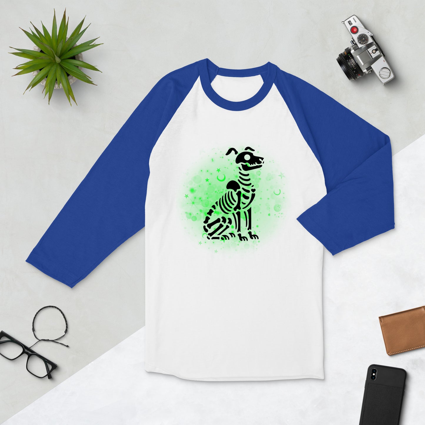 Glowing Dog Skeleton - 3/4 Sleeve Raglan T-Shirt